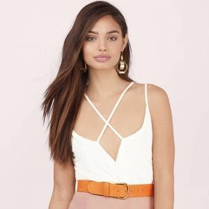 TIMING Strappy Plunge Criss Cross Front Wrap Racerback Elastic Waist Bubble Top